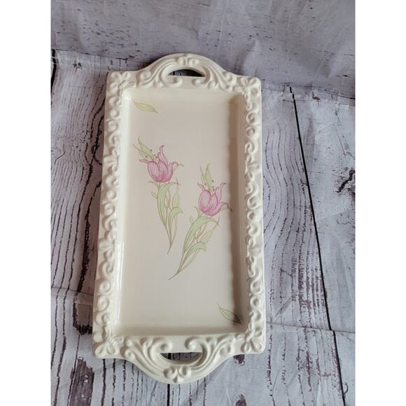 Tulip Ceramic Spring Easter Decorative Tray Vintage? - Picture 1 of 9